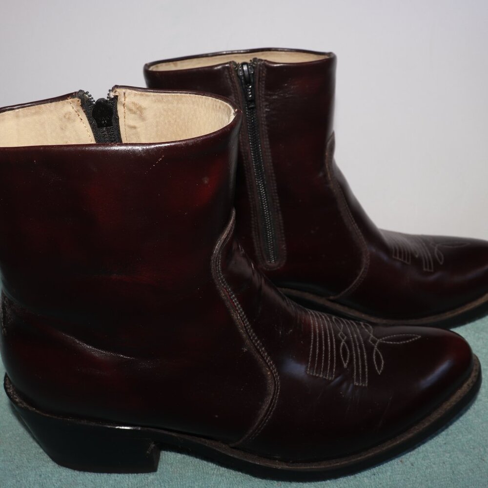 DURANGO TR825 Burgundy Sleek Leather Ankle Western Side Zip Men's Boots Sz 8.5EE - Picture 4 of 8